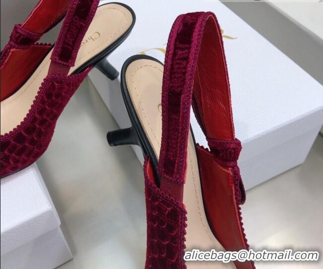 Affordable Price Dior J'Adior Slingback Pumps 6.5cm in Red Crocodile-Effect Embroidered Velvet 111572