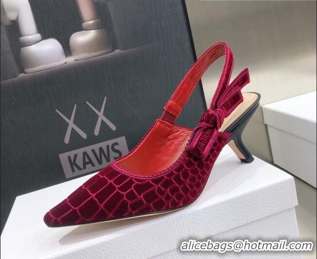 Affordable Price Dior J'Adior Slingback Pumps 6.5cm in Red Crocodile-Effect Embroidered Velvet 111572