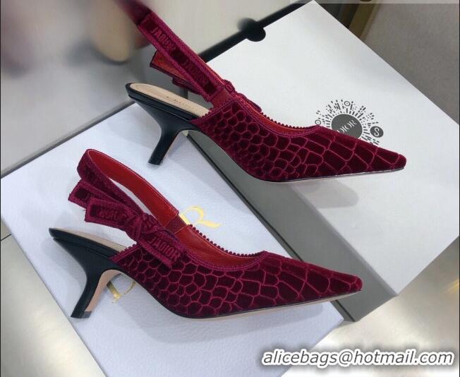 Affordable Price Dior J'Adior Slingback Pumps 6.5cm in Red Crocodile-Effect Embroidered Velvet 111572