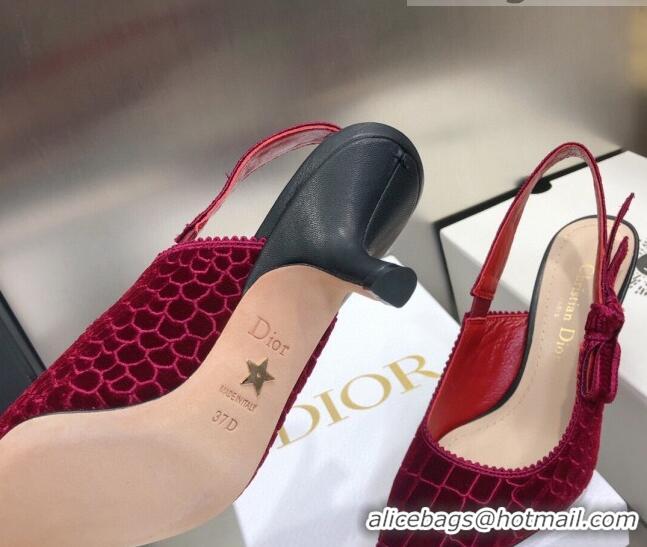 Affordable Price Dior J'Adior Slingback Pumps 6.5cm in Red Crocodile-Effect Embroidered Velvet 111572