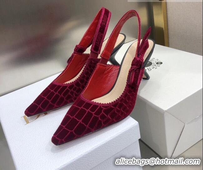 Affordable Price Dior J'Adior Slingback Pumps 6.5cm in Red Crocodile-Effect Embroidered Velvet 111572