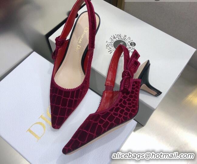 Affordable Price Dior J'Adior Slingback Pumps 6.5cm in Red Crocodile-Effect Embroidered Velvet 111572