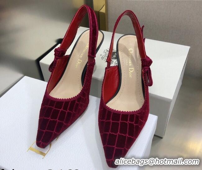 Affordable Price Dior J'Adior Slingback Pumps 6.5cm in Red Crocodile-Effect Embroidered Velvet 111572