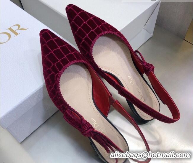 Discount Dior J'Adior Slingback Ballerina Flat in Red Crocodile-Effect Embroidered Velvet 111573