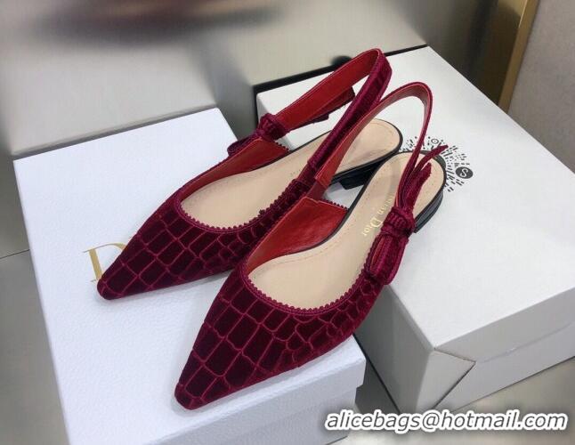 Discount Dior J'Adior Slingback Ballerina Flat in Red Crocodile-Effect Embroidered Velvet 111573