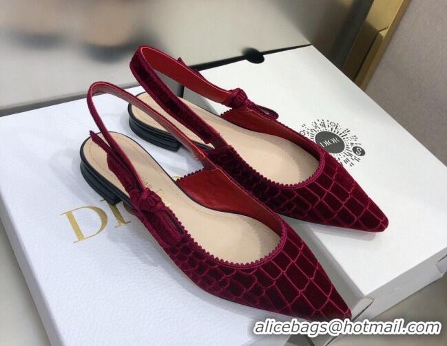 Discount Dior J'Adior Slingback Ballerina Flat in Red Crocodile-Effect Embroidered Velvet 111573