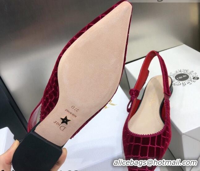 Discount Dior J'Adior Slingback Ballerina Flat in Red Crocodile-Effect Embroidered Velvet 111573