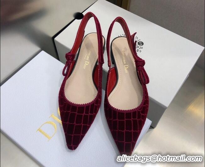 Discount Dior J'Adior Slingback Ballerina Flat in Red Crocodile-Effect Embroidered Velvet 111573