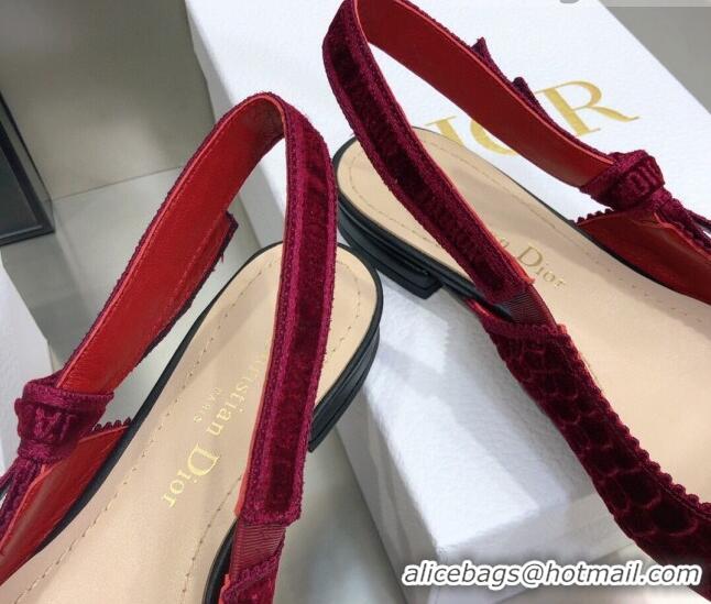 Discount Dior J'Adior Slingback Ballerina Flat in Red Crocodile-Effect Embroidered Velvet 111573