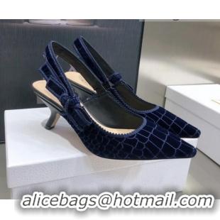 Low Price Dior J'Adior Slingback Pumps 6.5cm in Navy Blue Crocodile-Effect Embroidered Velvet 111575