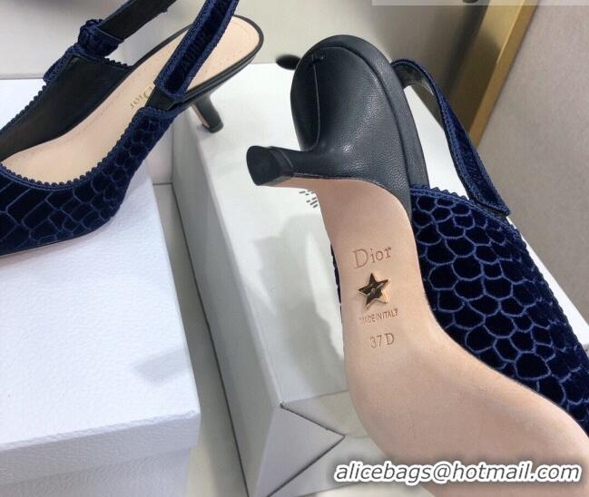 Low Price Dior J'Adior Slingback Pumps 6.5cm in Navy Blue Crocodile-Effect Embroidered Velvet 111575