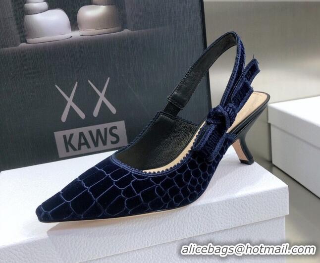 Low Price Dior J'Adior Slingback Pumps 6.5cm in Navy Blue Crocodile-Effect Embroidered Velvet 111575