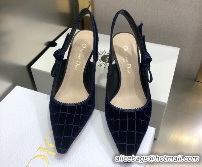 Low Price Dior J'Adior Slingback Pumps 6.5cm in Navy Blue Crocodile-Effect Embroidered Velvet 111575