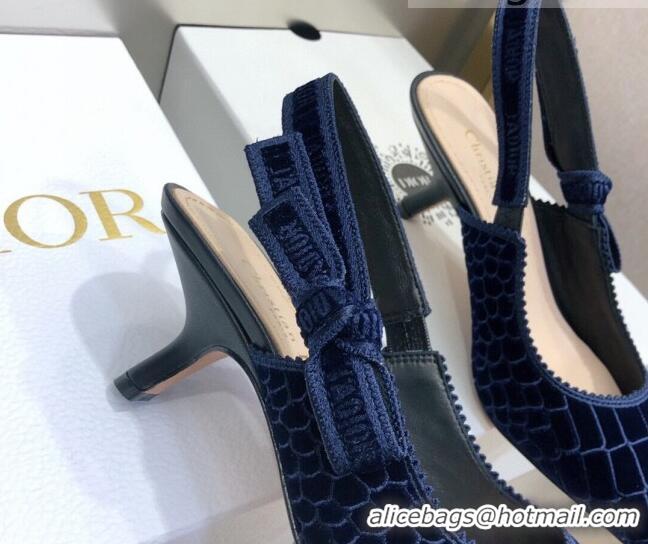 Low Price Dior J'Adior Slingback Pumps 6.5cm in Navy Blue Crocodile-Effect Embroidered Velvet 111575