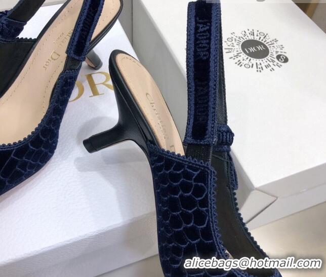 Low Price Dior J'Adior Slingback Pumps 6.5cm in Navy Blue Crocodile-Effect Embroidered Velvet 111575