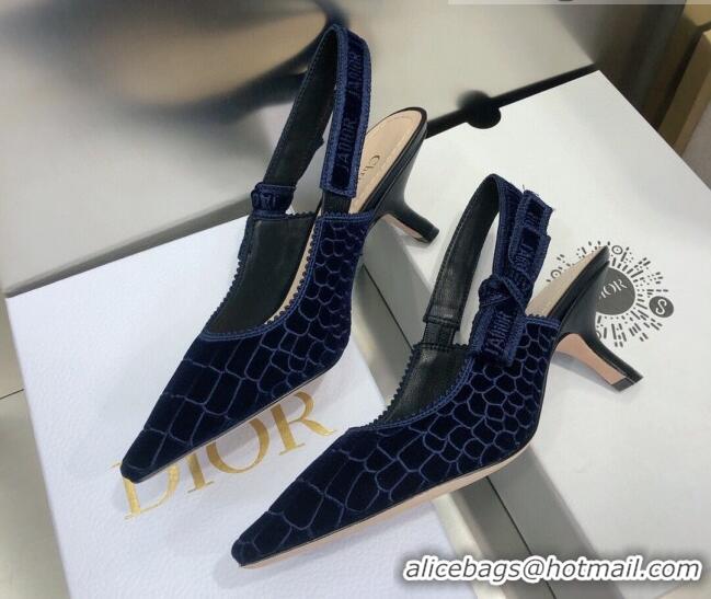 Low Price Dior J'Adior Slingback Pumps 6.5cm in Navy Blue Crocodile-Effect Embroidered Velvet 111575