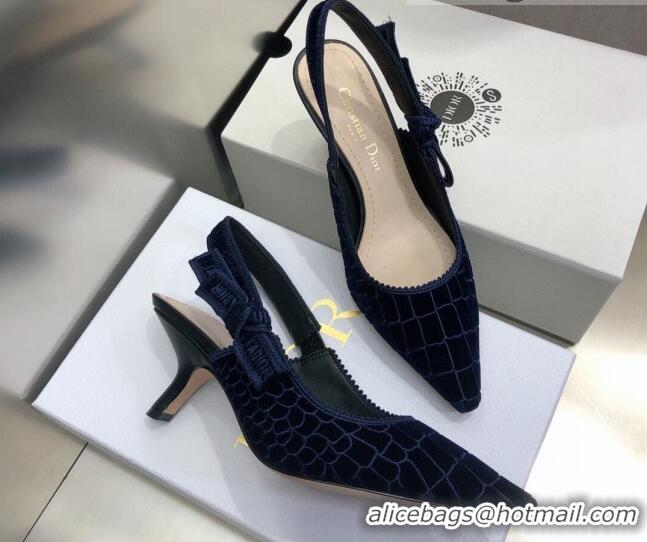 Low Price Dior J'Adior Slingback Pumps 6.5cm in Navy Blue Crocodile-Effect Embroidered Velvet 111575