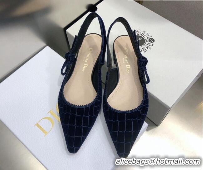 Good Product Dior J'Adior Slingback Ballerina Flat in Navy Blue Crocodile-Effect Embroidered Velvet 111576