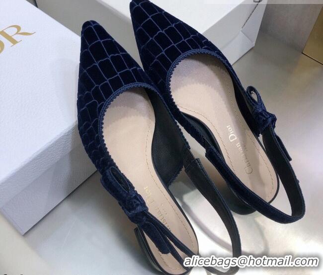 Good Product Dior J'Adior Slingback Ballerina Flat in Navy Blue Crocodile-Effect Embroidered Velvet 111576