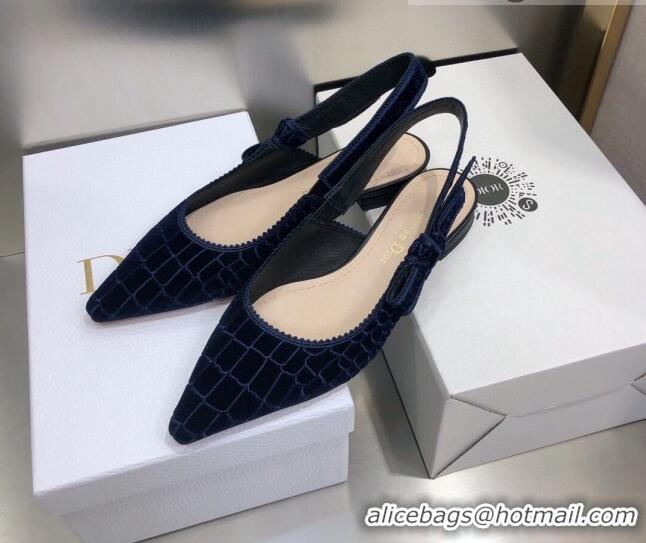 Good Product Dior J'Adior Slingback Ballerina Flat in Navy Blue Crocodile-Effect Embroidered Velvet 111576