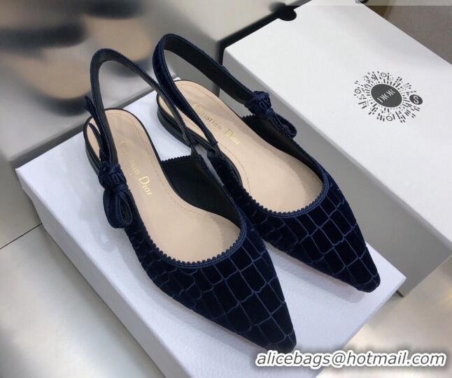 Good Product Dior J'Adior Slingback Ballerina Flat in Navy Blue Crocodile-Effect Embroidered Velvet 111576