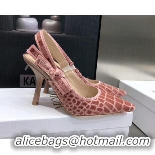 Low Cost Dior J'Adior Slingback Pumps 9.5cm in Pink Crocodile-Effect Embroidered Velvet 111577