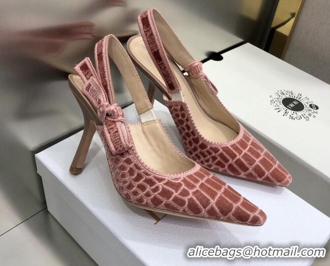 Low Cost Dior J'Adior Slingback Pumps 9.5cm in Pink Crocodile-Effect Embroidered Velvet 111577