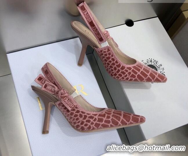 Low Cost Dior J'Adior Slingback Pumps 9.5cm in Pink Crocodile-Effect Embroidered Velvet 111577