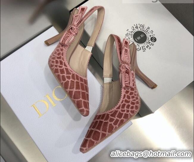 Low Cost Dior J'Adior Slingback Pumps 9.5cm in Pink Crocodile-Effect Embroidered Velvet 111577