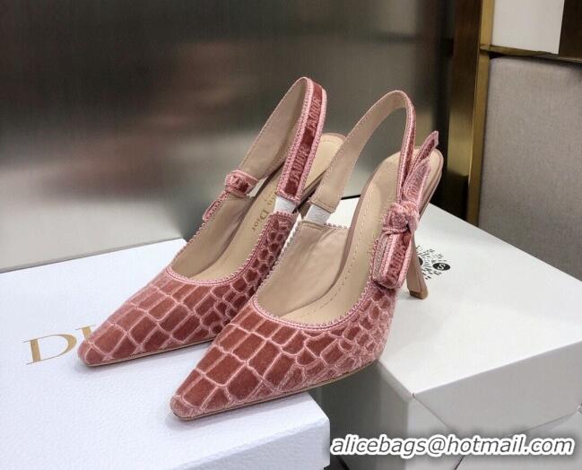 Low Cost Dior J'Adior Slingback Pumps 9.5cm in Pink Crocodile-Effect Embroidered Velvet 111577