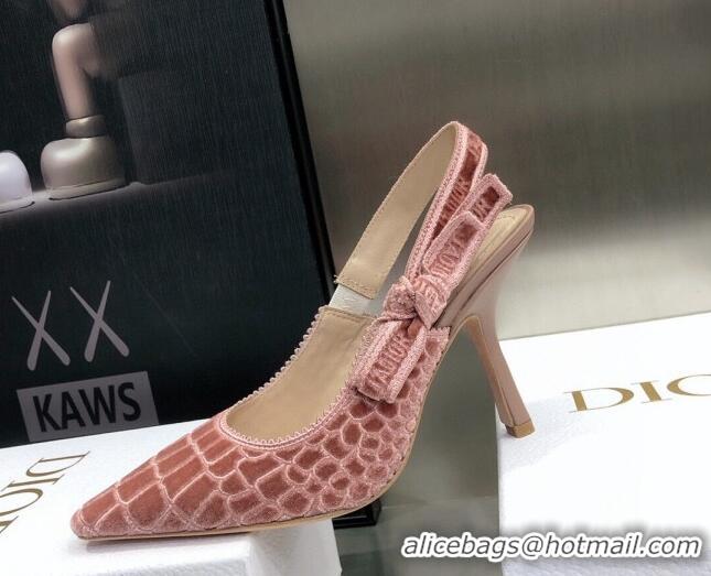 Low Cost Dior J'Adior Slingback Pumps 9.5cm in Pink Crocodile-Effect Embroidered Velvet 111577