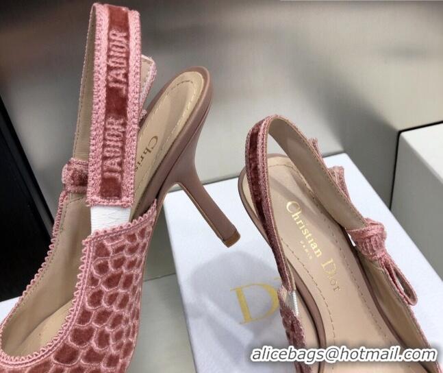 Low Cost Dior J'Adior Slingback Pumps 9.5cm in Pink Crocodile-Effect Embroidered Velvet 111577