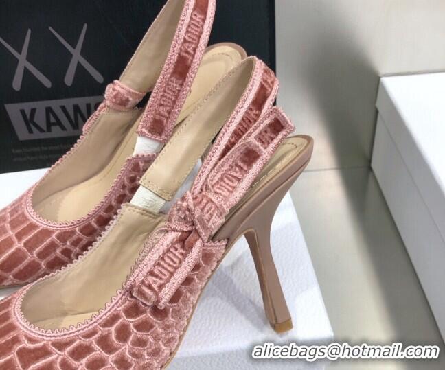 Low Cost Dior J'Adior Slingback Pumps 9.5cm in Pink Crocodile-Effect Embroidered Velvet 111577