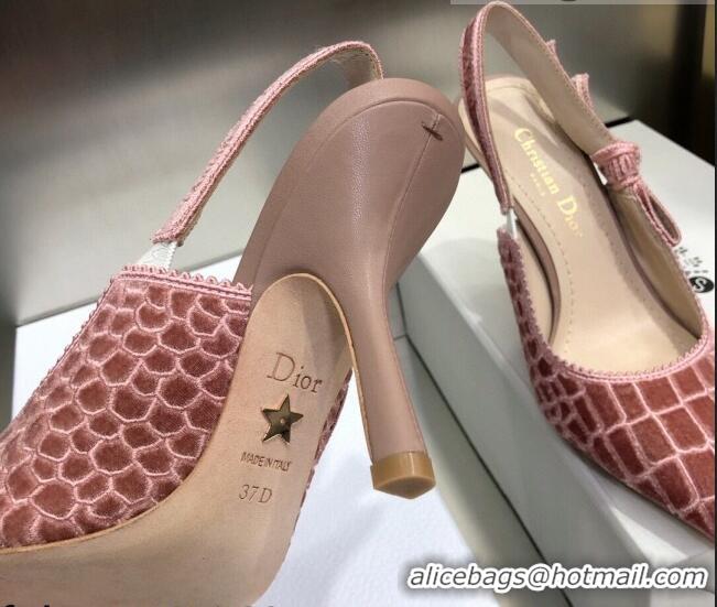 Low Cost Dior J'Adior Slingback Pumps 9.5cm in Pink Crocodile-Effect Embroidered Velvet 111577