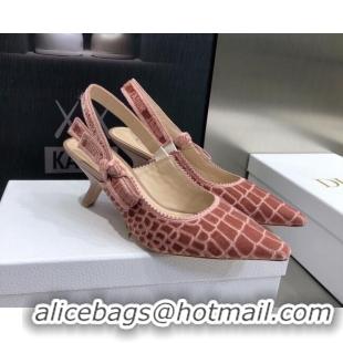 Grade Design Dior J'Adior Slingback Pumps 6.5cm in Pink Crocodile-Effect Embroidered Velvet 111578