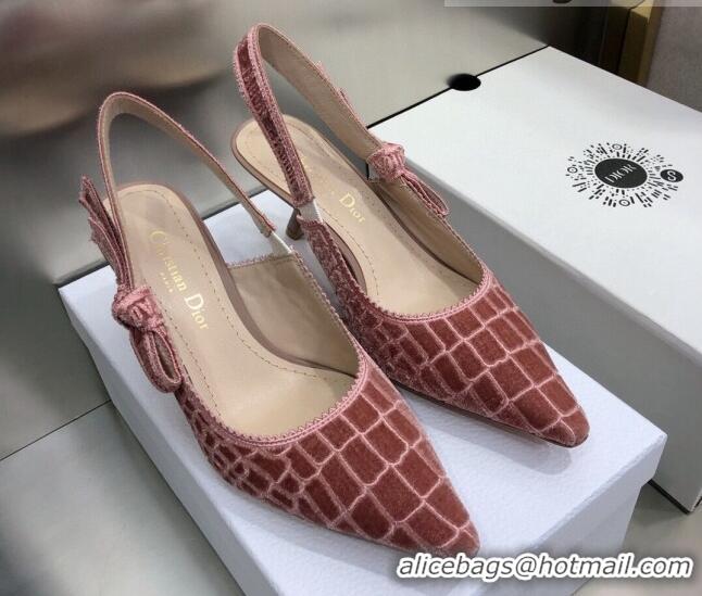 Grade Design Dior J'Adior Slingback Pumps 6.5cm in Pink Crocodile-Effect Embroidered Velvet 111578