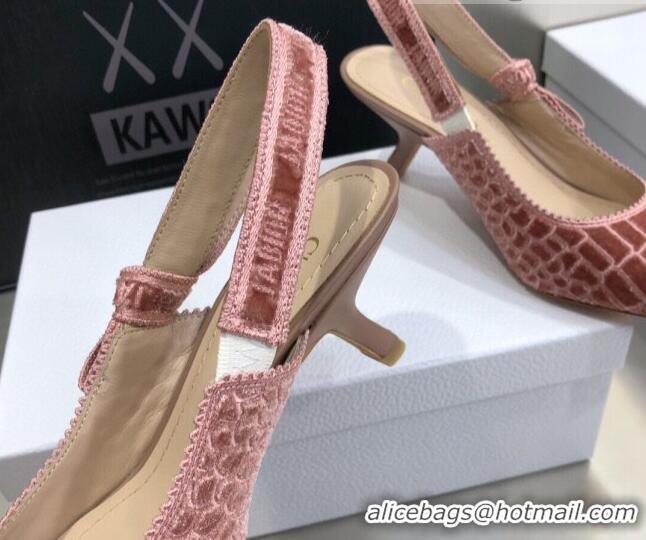 Grade Design Dior J'Adior Slingback Pumps 6.5cm in Pink Crocodile-Effect Embroidered Velvet 111578