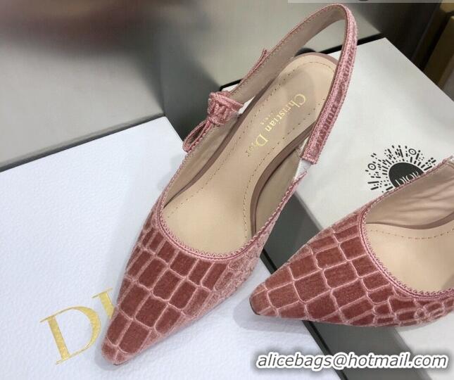 Grade Design Dior J'Adior Slingback Pumps 6.5cm in Pink Crocodile-Effect Embroidered Velvet 111578