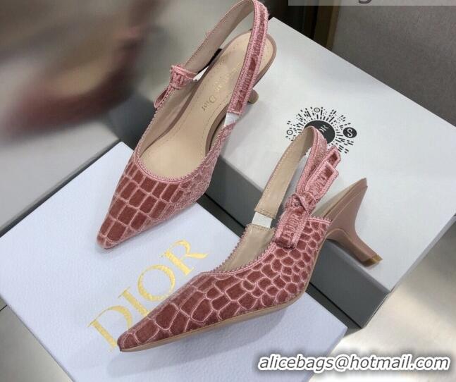 Grade Design Dior J'Adior Slingback Pumps 6.5cm in Pink Crocodile-Effect Embroidered Velvet 111578