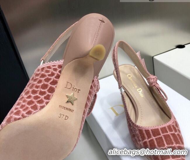 Grade Design Dior J'Adior Slingback Pumps 6.5cm in Pink Crocodile-Effect Embroidered Velvet 111578