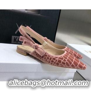 Best Price Dior J'Adior Slingback Ballerina Flat in Pink Crocodile-Effect Embroidered Velvet 111579