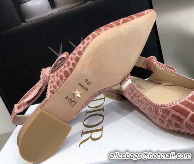 Best Price Dior J'Adior Slingback Ballerina Flat in Pink Crocodile-Effect Embroidered Velvet 111579