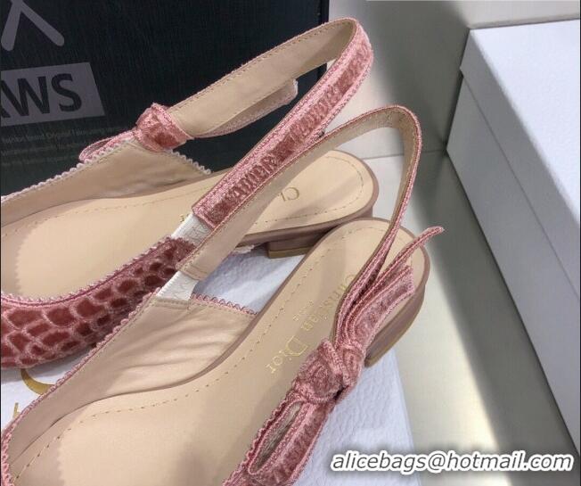 Best Price Dior J'Adior Slingback Ballerina Flat in Pink Crocodile-Effect Embroidered Velvet 111579