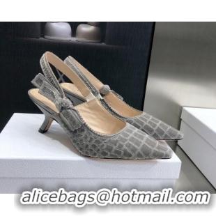 Low Cost Dior J'Adior Slingback Pumps 6.5cm in Grey Crocodile-Effect Embroidered Velvet 111581