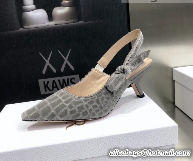 Low Cost Dior J'Adior Slingback Pumps 6.5cm in Grey Crocodile-Effect Embroidered Velvet 111581