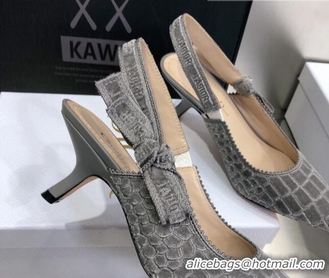 Low Cost Dior J'Adior Slingback Pumps 6.5cm in Grey Crocodile-Effect Embroidered Velvet 111581