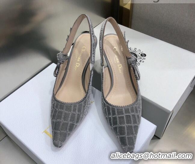 Low Cost Dior J'Adior Slingback Pumps 6.5cm in Grey Crocodile-Effect Embroidered Velvet 111581