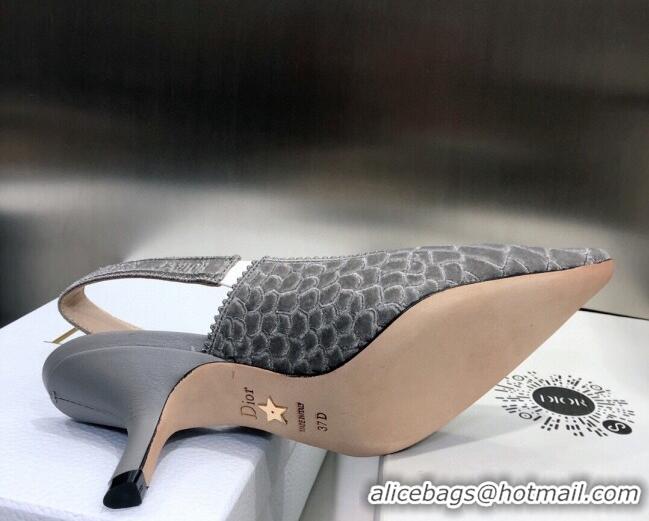 Low Cost Dior J'Adior Slingback Pumps 6.5cm in Grey Crocodile-Effect Embroidered Velvet 111581