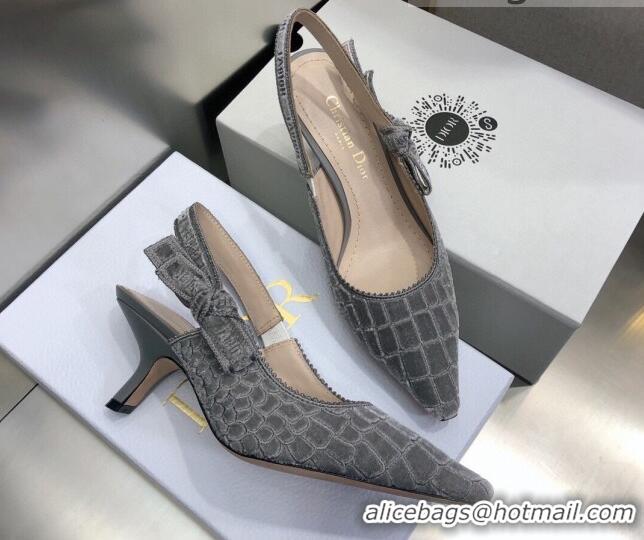 Low Cost Dior J'Adior Slingback Pumps 6.5cm in Grey Crocodile-Effect Embroidered Velvet 111581