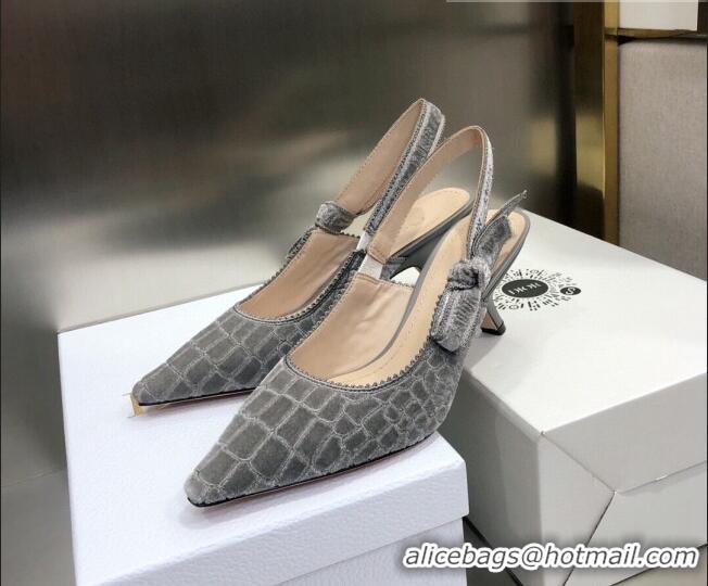 Low Cost Dior J'Adior Slingback Pumps 6.5cm in Grey Crocodile-Effect Embroidered Velvet 111581